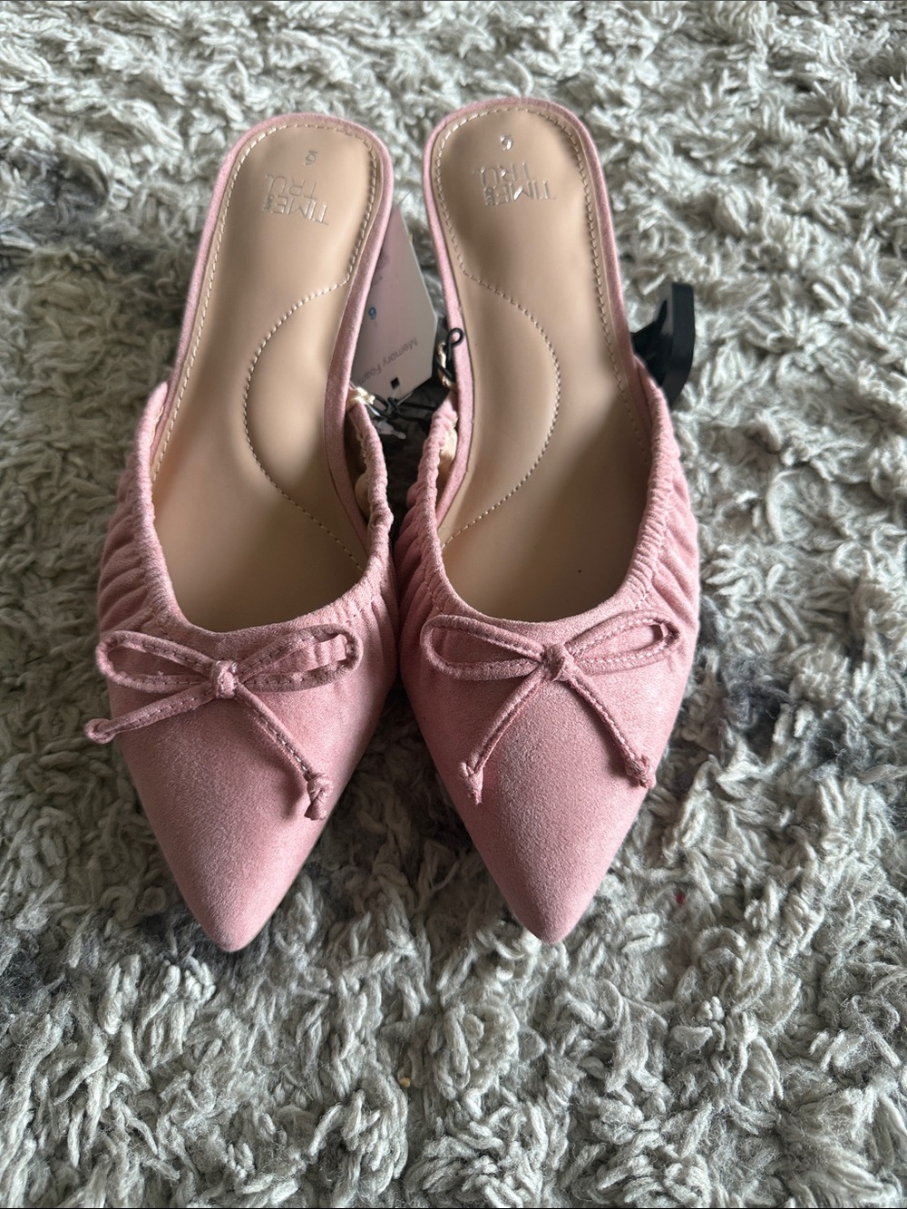 Time and Tru Pointed Bow-Front Slip-On Mules in Pink